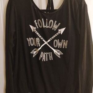 Follow Your Own Path Jerry Leigh Womens Black Graphic Blouse Top Juniors Size XL